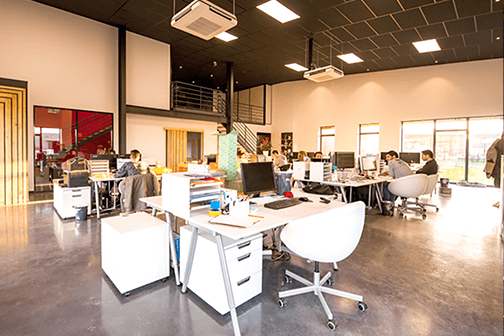 Open concept office with desks