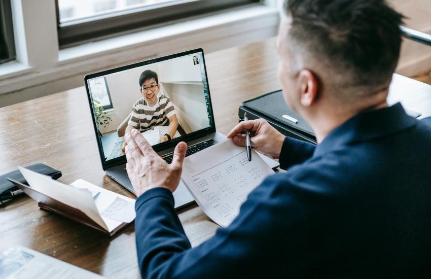 person doing online tutoring